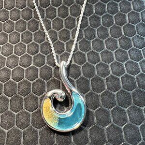 Wave Necklace Made with Glass 18K White Gold Plated